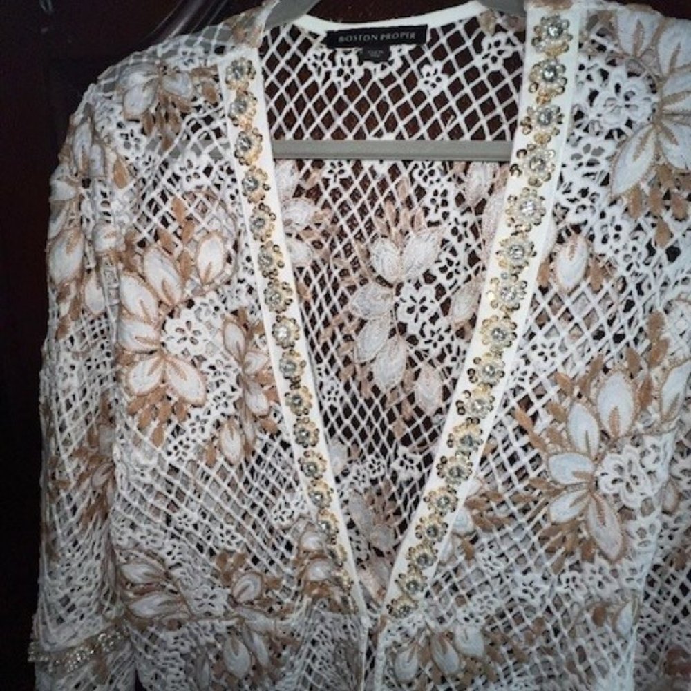 Boston Proper XL Crochet Duster w/sparkling embellishments